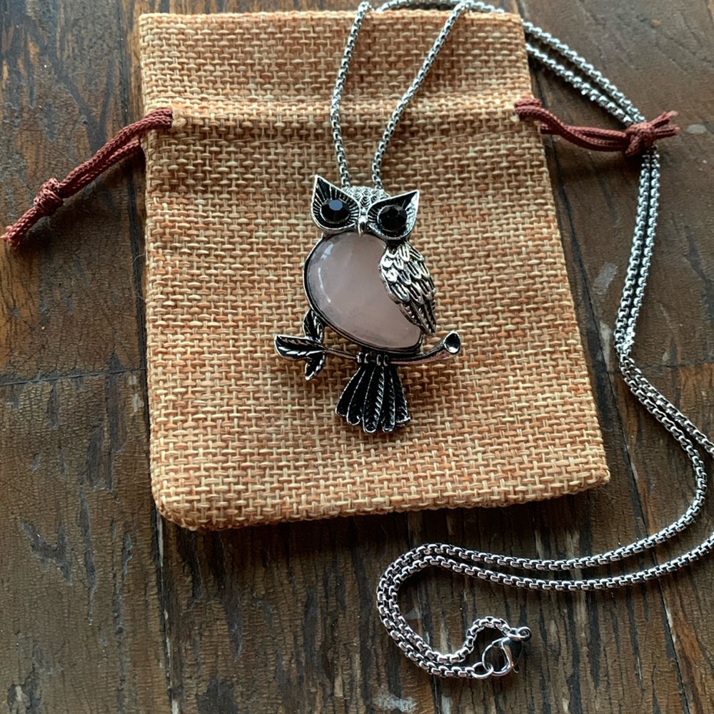 Rose Quartz Owl Necklace Crystal Necklace Rose Quartz Necklace